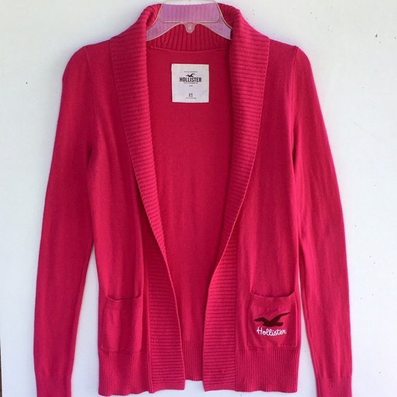Hollister Sweaters - HOLLISTER PINK OPEN CARDIGAN SHAWL COLLAR POCKETS